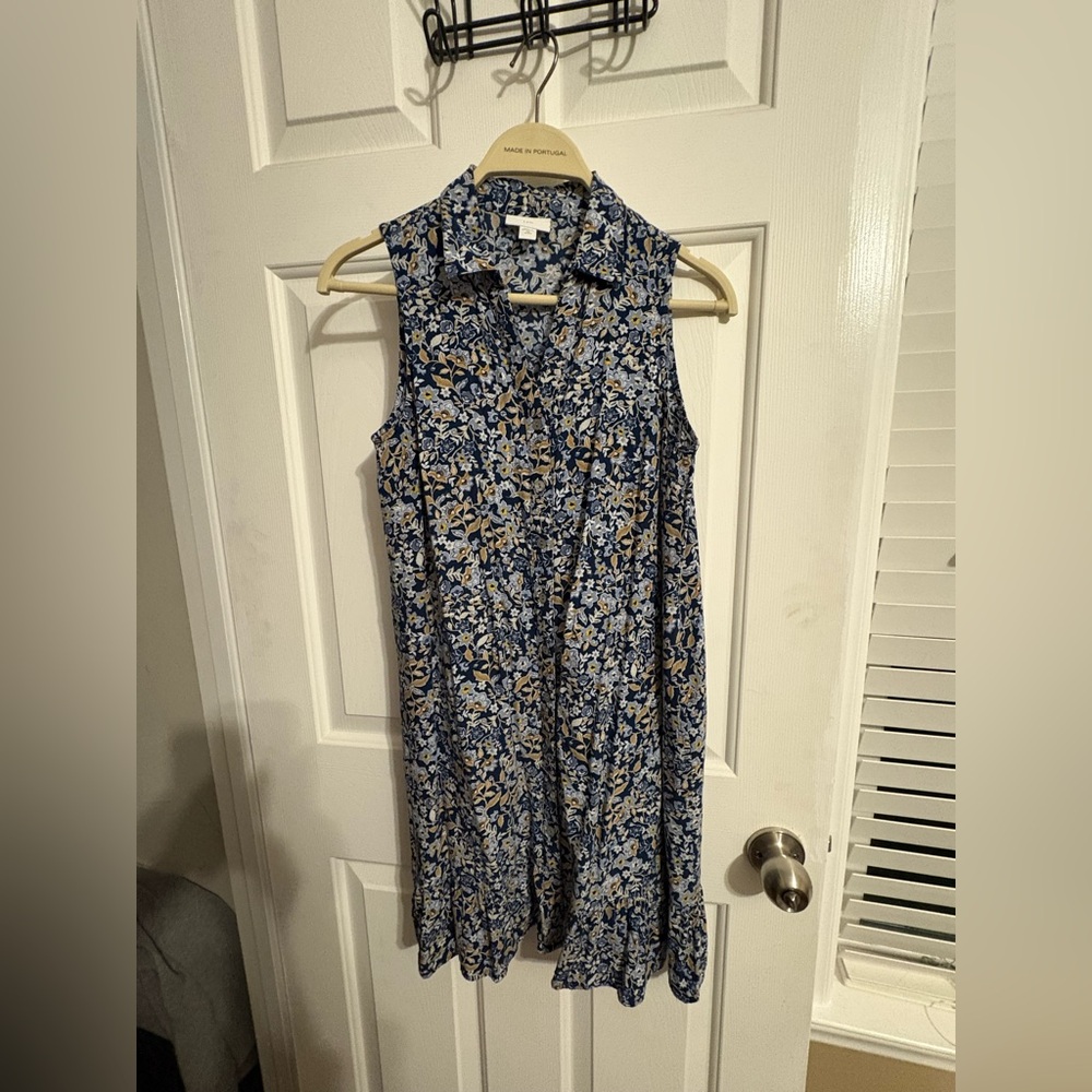 J. Jill Blue and Tan Floral Midi Dress Size XS Petite